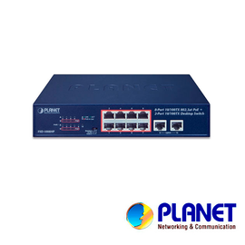 Switch No Administrable, 8 puertos PoE 802.3af/at 30 W, hasta 250 m, 2 puertos Uplink