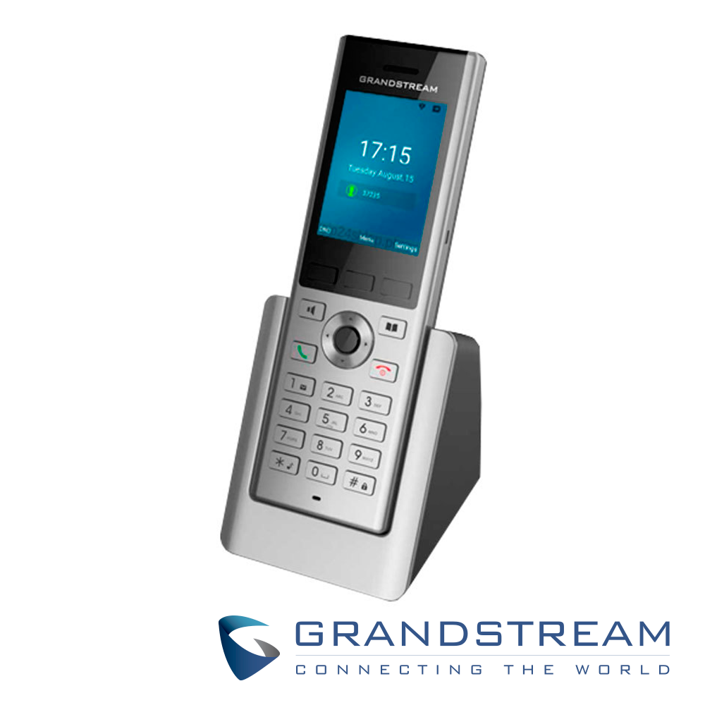 TELEFONO VOIP WIFI GRANDSTREAM WP820, 2 CUENTAS SIP, BATERIA DE 7.5 HORAS DE USO Y 120 HORAS DE ESPERA, VOZ HD, BOTON DE PANICO Y PTT (OPERA COMO RADIO), WIFI DOBLE BANDA, MICRO USB, JACK 3.5MM.