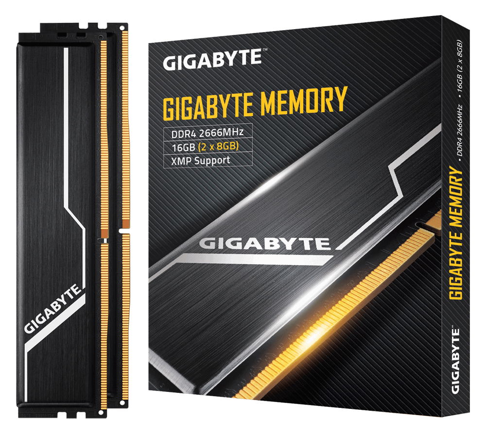 Gigabyte - DDR4 - kit - 16 GB: 2 x 8 GB - DIMM de 288 contactos - 2666 MHz / PC4-21300 - CL16 - 1.2 V - sin búfer - no ECC - negro Gigabyte - DDR4 - kit - 16 GB: 2 x 8 GB - DIMM de 288 contactos - 2666 MHz / PC4-21300 - CL16 - 1.2 V - sin búfer - no ECC - negro