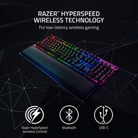 Teclado Razer BlackWidow V3 Pro - Bluetooth, 2.4 GHz, USB-C - EE. UU. - Interruptor: Razer Green