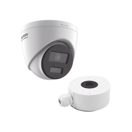 KIT DE CÁMARA + MONTAJE / Turret IP 2 Megapixel / Imagen a Color 24/7 / PoE / Lente 2.8 mm / Luz Blanca 30 mts / Exterior IP67 / dWDR