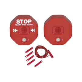 Anunciador Audible para Salida de Emergencia de Doble Hoja con Sirena Remota, Color Rojo y Texto en Inglés