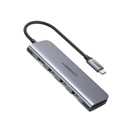 HUB USB-C Multipuertos / HDMI 4K@30Hz  / 3 Puertos USB-A 3.0 / Lector Tarjeta SD+TF (Uso Simultáneo) / 6 en 1 / Carcasa de Aluminio.