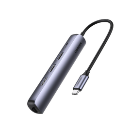 HUB USB-C (Docking Station) 5 en 1 | Ultra Delgado | 2 USB-A 3.1 a (5 Gbps) | HDMI 4K@60Hz | RJ45 (Gigabit Ethernet) | USB-C PD Carga Rápida 100W | Protección Múltiple | Chips Inteligentes | Pequeño y Ligero | Caja de Aluminio.
