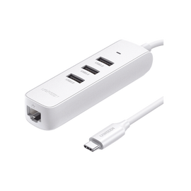Adaptador tipo HUB USB-C a 3 USB 3.0 + RJ45 (100Mbps) Color Blanco