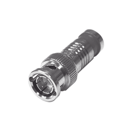 Conector BNC Macho en 75 Ohm, Montaje de Compresión Axial para Cable Coaxial RG-6/U, Níquel/ Oro/ Teflón.