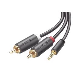 Cable Adaptador de 3.5mm Macho a 2 RCA Macho / 3 Metros / Color Gris / Blindaje Múltiple / ABS / Alta Calidad