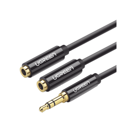 Cable Adaptador/Divisor de Audio de 3.5mm Macho a 2 Terminales de 3.5mm Hembra / 25 cm de Longitud / Cable TPE / Color Negro