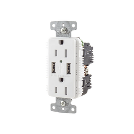Contacto Dúplex con 2 Puertos USB, 15A 125V, 2 Polos, 3 Hilos, Color Blanco.