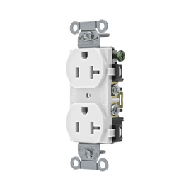 Contacto Dúplex 20 A, 125 V,  2 Polos, 3 Hilos, Cableado Posterior y  Lateral, Color Blanco (Nema 5-20R).