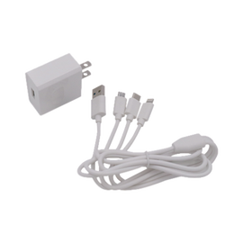 Cargador de pared USB de 5 Vcc 2A / Multi-puertos / USB-C / Micro USB / Tipo C / Lightning (iPhone) / Extensión de cable 1.2 metros
