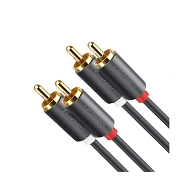 Cable de Audio 2 RCA Macho a 2 RCA Macho / 5 Metros / Color Negro / Alta Calidad / Anillos de goma para asegurar un agarre firme al instalar o quitar el cable