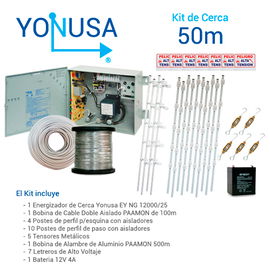 KIT DE CERCA ELECTRIFICADA CON ACCESORIOS PARA 50METROS INCLUYE:
ENERGIZADOR, BATERIA BR-1204, CABLE, ALAMBRE, POSTES, LETREROS Y TENSORES KIT DE CERCA ELECTRIFICADA CON ACCESORIOS PARA 50METROS INCLUYE:
ENERGIZADOR, BATERIA BR-1204, CABLE, ALAMBRE, POSTES, LETREROS Y TENSORES