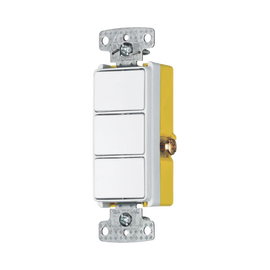 Interruptor Residencial 15 A 120 V, con 3 Bases Unipolares, Cableado lateral, Color Blanco.