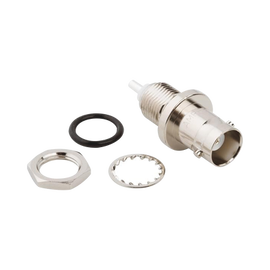 Conector BNC Hembra para Chasis en Doble D Plano, 4 GHz, Amphenol UG-657/U, Níquel/ Plata/ Teflón.