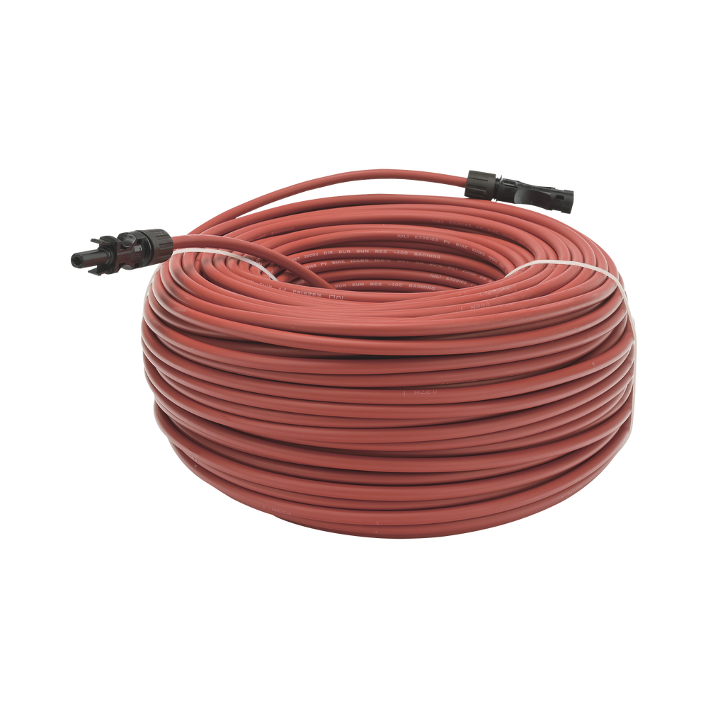 Cable Fotovoltaico 100 m, Negro, Calibre 10 AWG con Terminales MC4 en Ambos Extremos