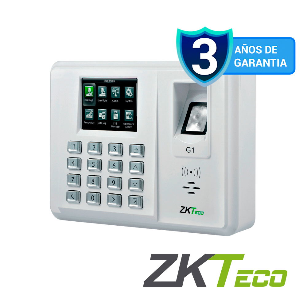 TERMINAL DE TIEMPO Y ASISTENCIA GREEN LABEL G1 LECTOR DE HUELLA CON TECNOLOGIA SILKID DETECCION DE DEDO VIVO LECTOR DE TARJETAS DE PROXIMIDAD CONEXION POE COMUNICACION ADMS