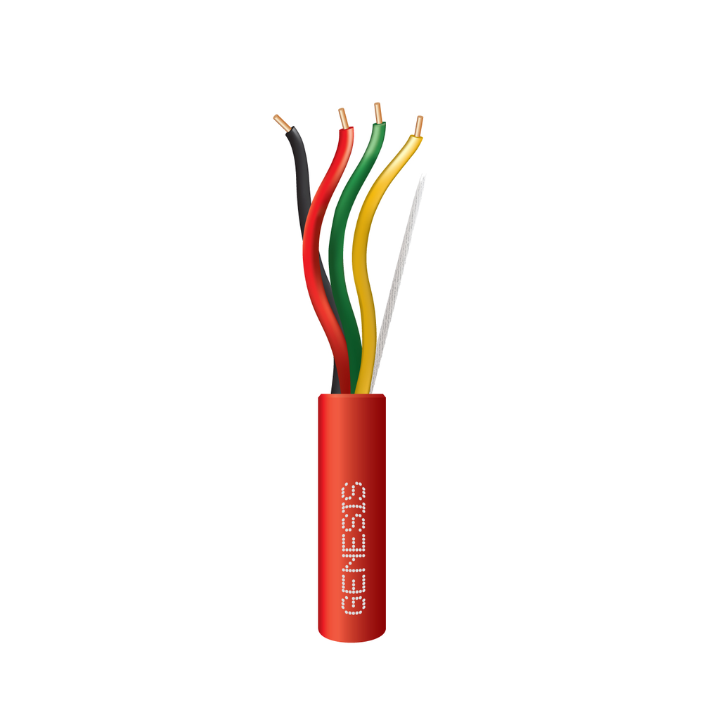 Caja 305 m Alambre FPLR Calibre 18 4 Conductores, uso INTEMPERIE, resistente al fuego, color rojo, tipo FPLR- CL2R - C(UL) -FT4 para sistemas contra incendio o sistemas de evacuación.