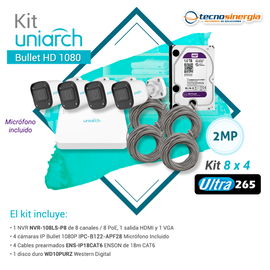 KIT UNIARCH BULLET HD 1080 1x NVR-108LS-P8 + 4x IPC-B122-APF28 + 4x ENS-IP18CAT6 + 1x WD10PURZ KIT UNIARCH BULLET HD 1080 1x NVR-108LS-P8 + 4x IPC-B122-APF28 + 4x ENS-IP18CAT6 + 1x WD10PURZ