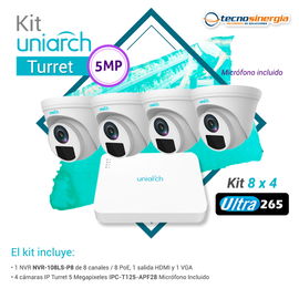 KIT TURRET 5MP 1x NVR-108LS-P8 + 4x IPC-T125-APF28 KIT TURRET 5MP 1x NVR-108LS-P8 + 4x IPC-T125-APF28