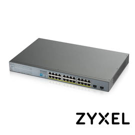 SWITCH ZYXEL GS1300-26HP 24 PUERTOS RJ45 100/1000 Mbps con POE AF/AT + 2 PUERTOS SFP 1000 Mbps NO-ADMINISTRABLE ENERGIA TOTAL 250W  CON 4 PUERTOS POE EXTENDED