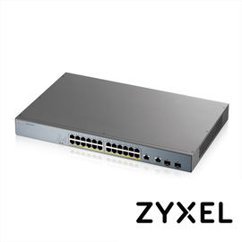 SWITCH ZYXEL GS1350-26HP 24 PUERTOS RJ45 100/1000 Mbps con POE AF/AT + 2 PUERTOS SFP 1000 Mbps ADMINISTRABLE L2 COMPATIBLE CON NEBULA ENERGIA TOTAL 130W  CON 24 PUERTOS POE EXTENDED