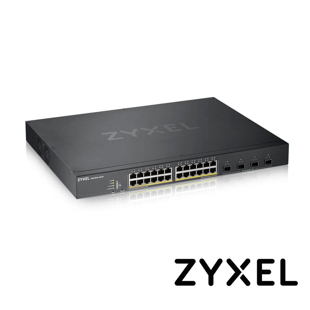 SWITCH ZYXEL CAPA 2 XGS1930-28HP / ADMINISTRABLE / 24 PUERTOS RJ45 / VELOCIDAD DE 10/100/1000 Mbps / PoE AF/AT / 4 PUERTOS SFP 10GIGABIT / COMPATIBLE CON NEBULA Y STANDALONE / CAPACIDAD DE 375 WATTS TOTAL.