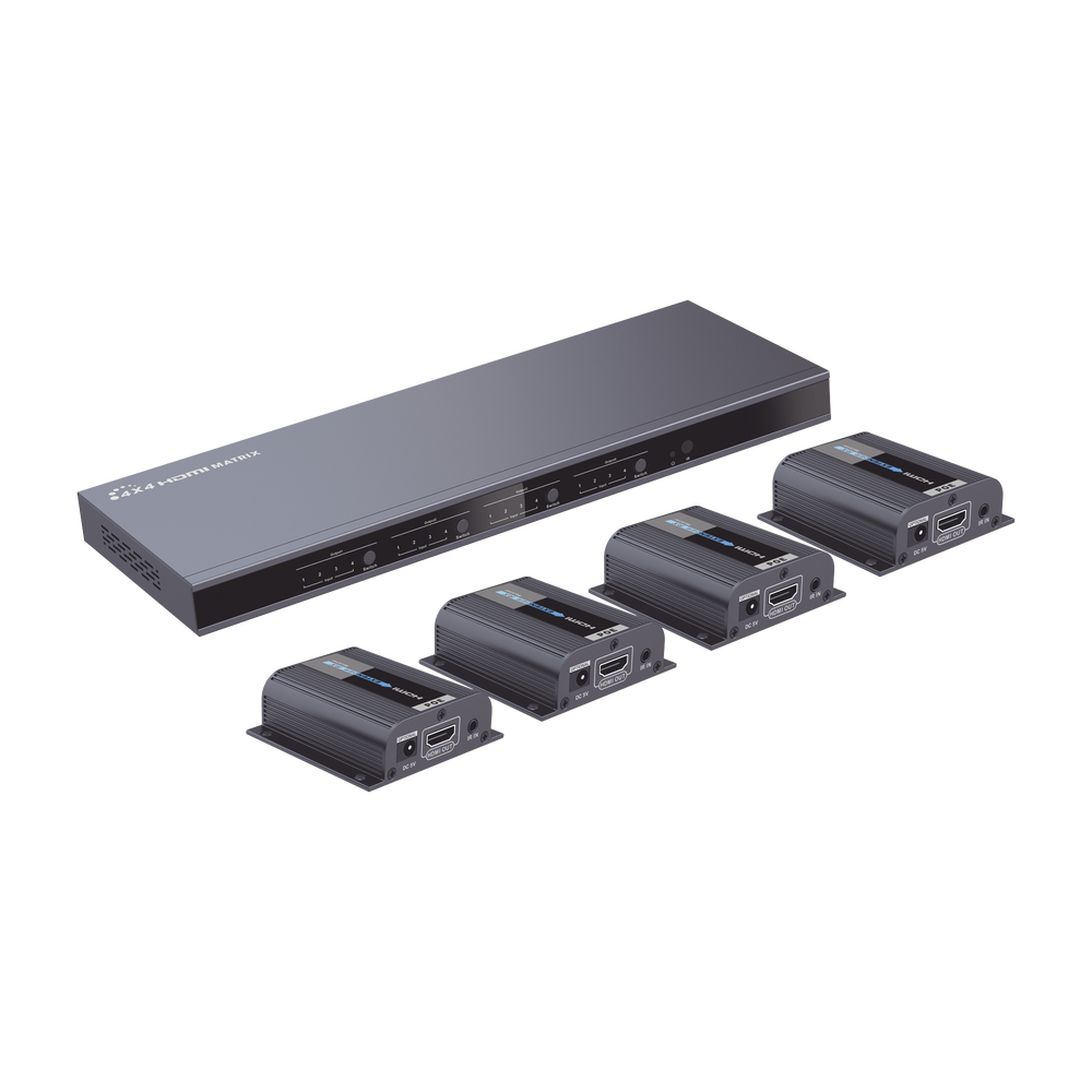 Distribuidor de video matricial 4X4 en resolución 1080p hasta 40m, incluye 4 receptores TT372EDIDRX