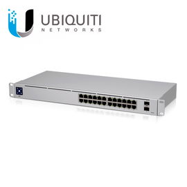 UniFi Switch USW-24, Capa 2 de 24 puertos 10/100/1000 Mbps + 2 puertos 1G SFP, pantalla informativa