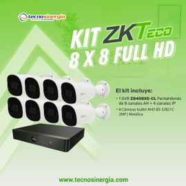 KIT ZKTECO 8 X 8 FULL HD 1x Z8408XE-CL + 8x BS-32B21C