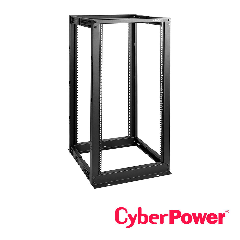 RACK ABIERTO DE 25U Y 19 PULGADAS CYBERPOWER CR25U40001 CON 4 POSTES, 600 MM DE ANCHO, PROFUNDIDAD AJUSTABLE DE 22 PULGADAS - 40 PULGADAS, NEGRO, CAPACIDAD DE CARGA DE 600KG (1323LB), SE ENVIA DESARMADO, GARANTIA DE 5 AÑOS