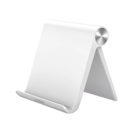 Soporte de Escritorio para Tablet /  Ajustable de 0° a 100° / Goma Antiarañazos / Antideslizante / Amplia Compatibilidad con dispositivos de 4'' a 13'' / Plegable / ABS / Color Blanco