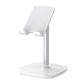 Soporte para Telefono Celular & Tablet / Ajustable de 5° a 45° / Base Antideslizante / Proteccion de Silicona / ABS / Amplia Compatibilidad con dispositivos de 4'' a 7.9'' / Color Blanco