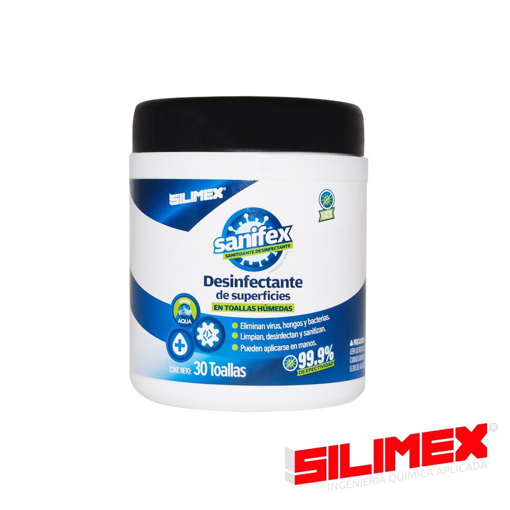DESINFECTANTE DE VIRUS Y BACTERIAS EN TOALLA HUMEDA PAQUETE DE 30 TOALLAS SILIMEX 219681 - IDEAL PARA SANITIZACION COVID-19