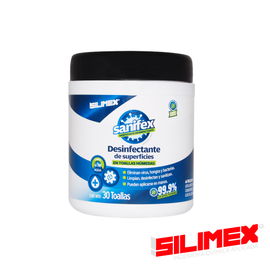 DESINFECTANTE DE VIRUS Y BACTERIAS EN TOALLA HUMEDA PAQUETE DE 30 TOALLAS SILIMEX 219681 - IDEAL PARA SANITIZACION COVID-19