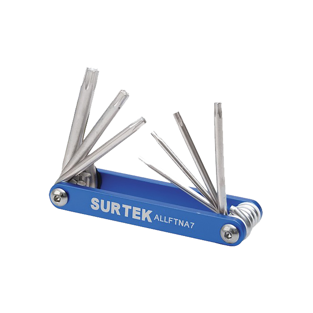 Set of 7 hexagonal keys Torx® razor type, aluminum case