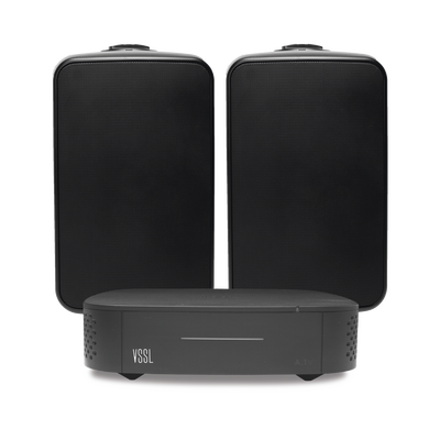 KIT Amplificador VSSL A1X | 2 Bocinas para Montaje Superficial de 6in de TruAudio Modelo OP6BK | Color Negro IP66