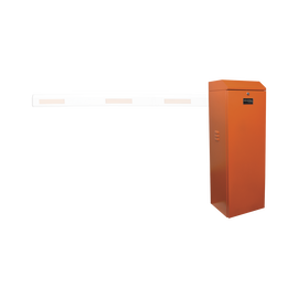 Barrera vehicular izquierda / Soporta brazo de hasta 5.5 m / Final de carrera ajustable por programación / Movimiento fluido / Diseño elegante color naranja
