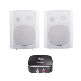 Kit  Altavoces + Modulo Receptor BT | Montaje en Pared | 2x20W RMS | Material ABS y Reja Metálica | Bracket de Metal | Color Blanco
