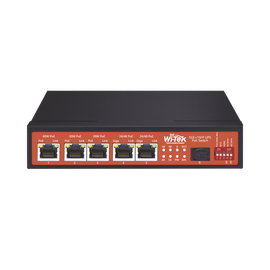 Switch No Administrable de 5 puertos Gigabit PoE (802.3af/at/bt y Pasivo de 24 Vcc) + 1 puerto SFP Gigabit, con controlador de carga para baterías