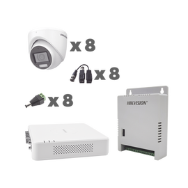 KIT TurboHD 1080p / DVR 8 Canales con audio por coaxitron / 8 Cámaras con Micrófono Integrado 106° Visión/  luz blanca + IR visión nocturna  / Transceptores / Conectores / Fuente de Poder Profesional