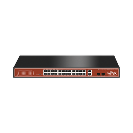 Switch PoE (802.3af/at) no administrable de largo alcance, hasta 250m, con 24 x 10/100Mbps + 2 x SFP Gigabit Combo, 250 W