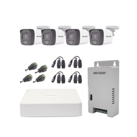 Kit TURBOHD 1080p / DVR 4 Canales / 4 Cámaras con Micrófono Integrado y 101° Visión / Luz Blanca + IR Visión Nocturna / Transceptores / Conectores / Fuente de Poder Profesional Compacta