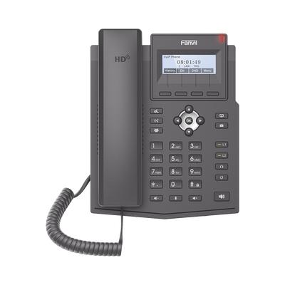 Teléfono IP empresarial para 2 lineas SIP con pantalla LCD,  Puertos Gigabit, Códec Opus, conferencia de 3 vías, PoE.
