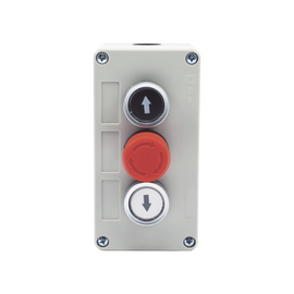 Botonera Triple con Boton de Stop Tipo Enclavado / Para Barreras Vehiculares, Operadores Corredizos y Abatibles.