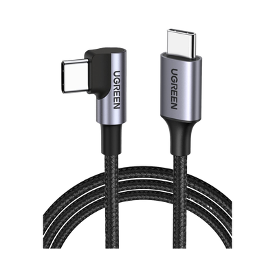 Cable USB-C a USB-C | 1 Metro | Conector con Ángulo Recto de 90° | Carga Rápida de hasta 60W | 480 Mbps | PD3.0 | QC4.0/3.0/2.0 | FPC | AFC | Protección Integrada| Caja de Aluminio | Nylon Trenzado | Color Negro