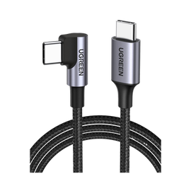 Cable USB-C a USB-C | 1 Metro | Conector con Ángulo Recto de 90° | Carga Rápida de hasta 60W | 480 Mbps | PD3.0 | QC4.0/3.0/2.0 | FPC | AFC | Protección Integrada| Caja de Aluminio | Nylon Trenzado | Color Negro