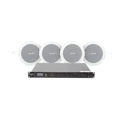 KIT de Amplificador de 120W para Escritorio | 4 Altavoces de Plafón de 4in | 3 - 6W | Sistema 70/100V