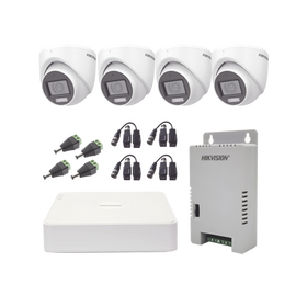 KIT TurboHD 1080p / DVR 4 Canales con audio por coaxitron / 4 Cámaras con Micrófono y  106° Visión/  luz blanca + IR visión nocturna  / Transceptores / Conectores / Fuente de Poder Profesional