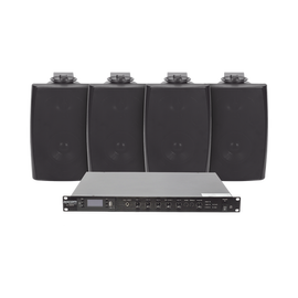KIT de Amplificador de Audio 120W para Rack | 4 Altavoces de Pared color Negro 2.5W - 20W | Sistema 70/100V